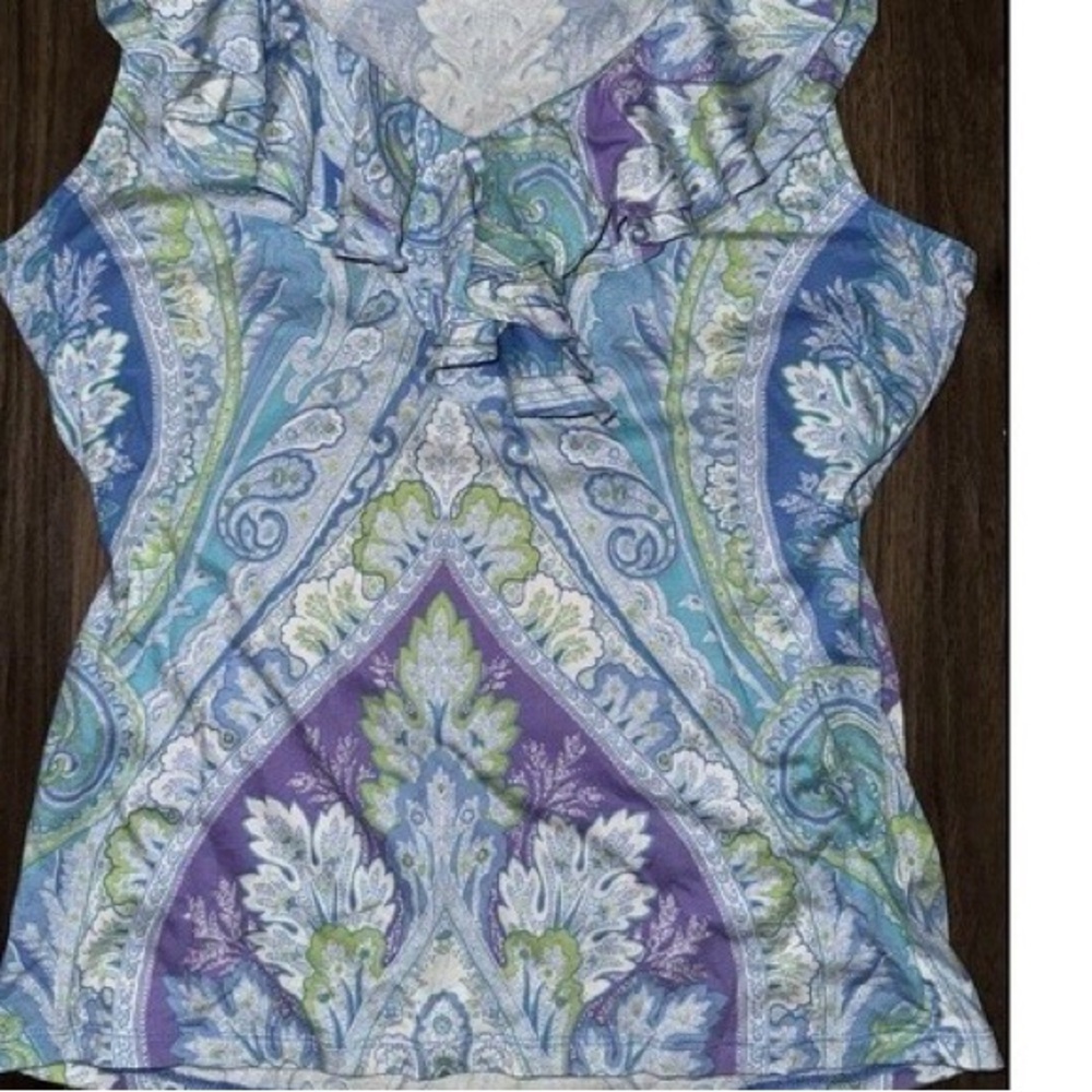 Ralph Lauren Paisley Ruffle V-Neck Camisole - Purple, Blue & Green